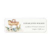 Cute Boho Nursery Blue Floral Bassinet Address Etiket (Voorkant)