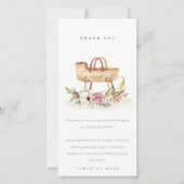 Cute Boho Nursery Pink Floral Bassinet Baby shower Bedankkaart (Voorkant)