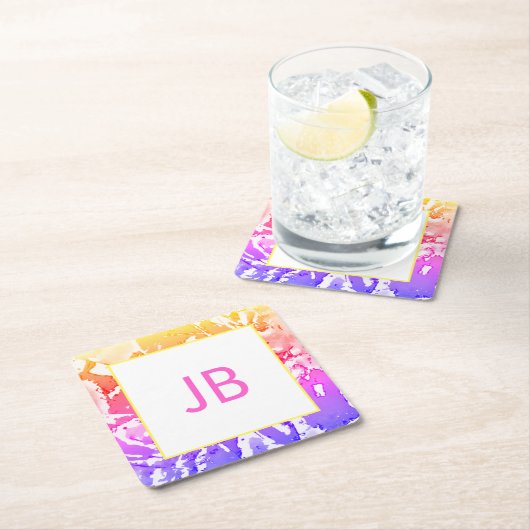 Cute Boho Ombre Monogram Custom Square Onderzetter (Insitu)