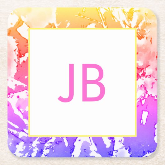 Cute Boho Ombre Monogram Custom Square Onderzetter (Voorkant)