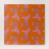 Cute Boho Oranje en Roze Tiger Art Pattern Legpuzzel (Horizontaal)