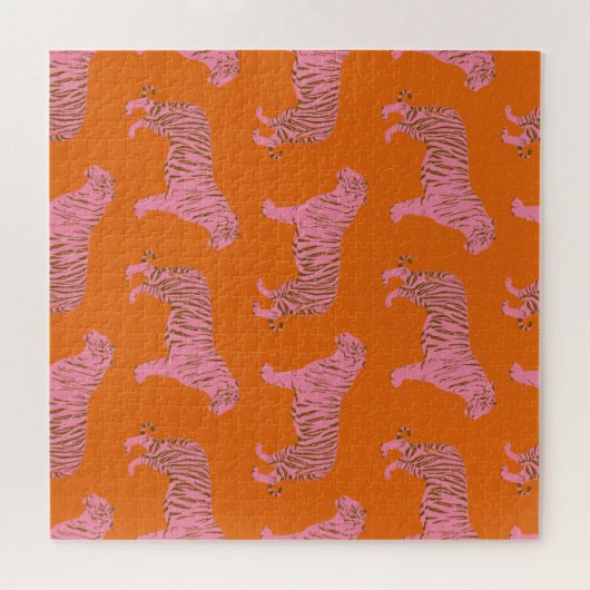 Cute Boho Oranje en Roze Tiger Art Pattern Legpuzzel (Horizontaal)