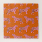 Cute Boho Oranje en Roze Tiger Art Pattern Legpuzzel (Verticaal)