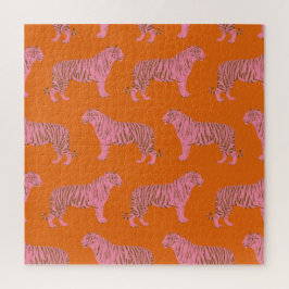 Cute Boho Oranje en Roze Tiger Art Pattern Legpuzzel