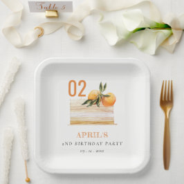 Cute Boho Oranje Fruit Cake any age Birthday Papieren Bordje