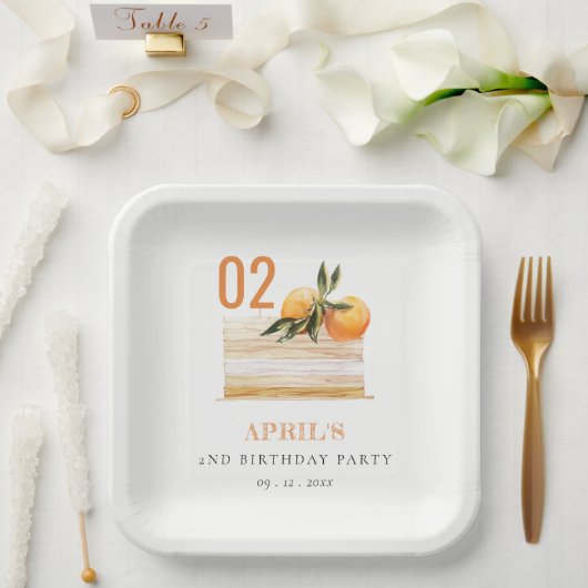 Cute Boho Oranje Fruit Cake any age Birthday Papieren Bordje (Huwelijk)