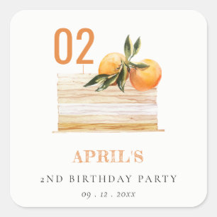 Cute Boho Oranje Fruit Cake any age Birthday Vierkante Sticker