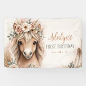 Cute Boho Paard Eerste Verjaardag Meisjes Spandoek (Horizontaal)