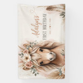 Cute Boho Paard Eerste Verjaardag Meisjes Spandoek (Verticaal)