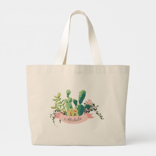 Cute Boho Personalized Cactus Grote Tote Bag (Achterkant)