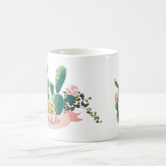 Cute Boho Personalized Cactus Koffiemok (Center)