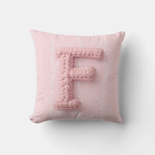 Cute boho pink crocheted letter F Round Pillow Kussen (Voorkant)