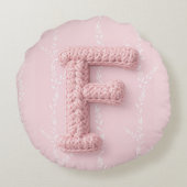 Cute boho pink crocheted letter F Round Pillow Rond Kussen (Achterkant)