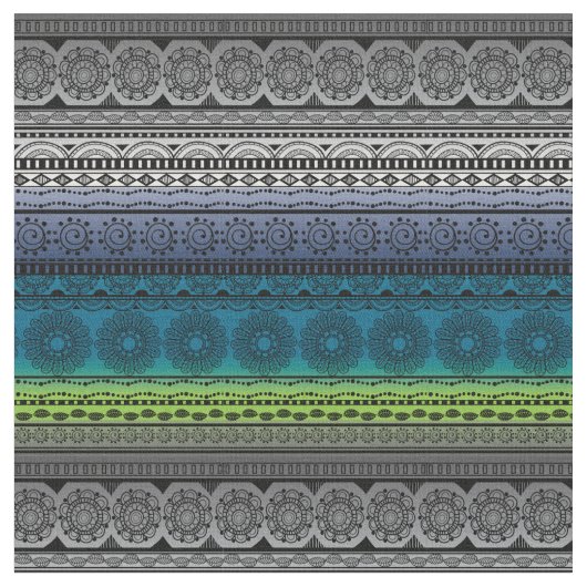 Cute Boho Print Fabric Blue Green Gradient Stof (Close Up)