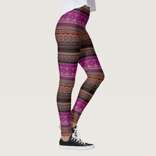 Cute Boho Print Fabric Roze Oranje gradiënt Leggings (Rechts)