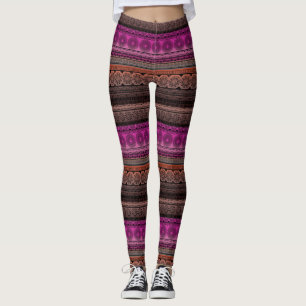Cute Boho Print Fabric Roze Oranje gradiënt Leggings