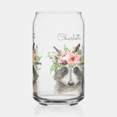 Cute Boho Raccoon met bloem en veren Kroon Blikvorm Glas (Links)