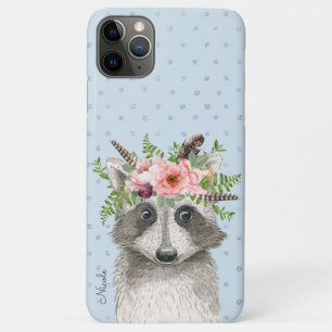 Cute Boho Raccoon met Floral Crown and Name Case-Mate iPhone Case