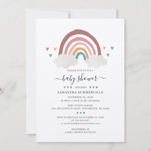 Cute Boho Rainbow Baby shower Invitation Kaart (Voorkant)