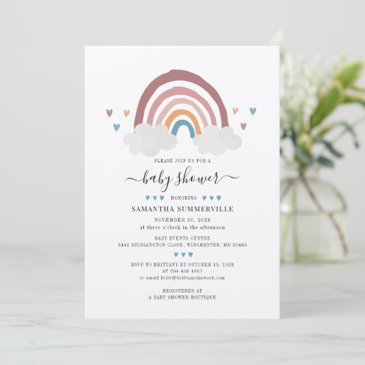 Cute Boho Rainbow Baby shower Invitation Kaart (Staand voorkant)