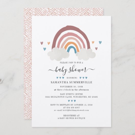 Cute Boho Rainbow Baby shower Invitation Kaart (Voorkant / Achterkant)
