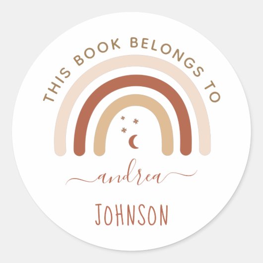 Cute Boho Rainbow Bohemian Moon & Stars Terracotta Ronde Sticker (Voorkant)