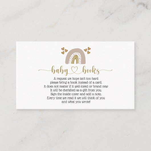 Cute Boho Rainbow Book Request Baby shower Card Visitekaartje (Voorkant)