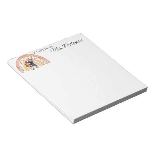 Cute Boho Rainbow Bunny Custom Teacher Apreciation Notitieblok (Schuin)