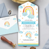 Cute Boho Rainbow Clouds Baby shower All In One Uitnodiging
