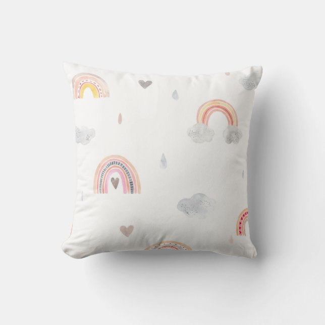 Cute Boho Rainbow en Clouds Kussen (Voorkant)