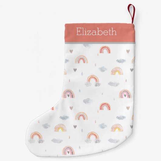 Cute Boho Rainbow en Clouds Pattern Kleine Kerstsok (Achterkant)