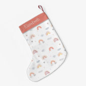 Cute Boho Rainbow en Clouds Pattern Kleine Kerstsok (Achterkant (Hangend))