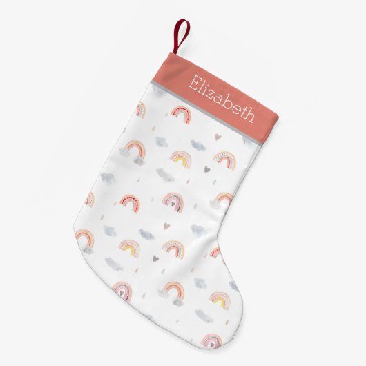 Cute Boho Rainbow en Clouds Pattern Kleine Kerstsok (Voorkant (Hangend))