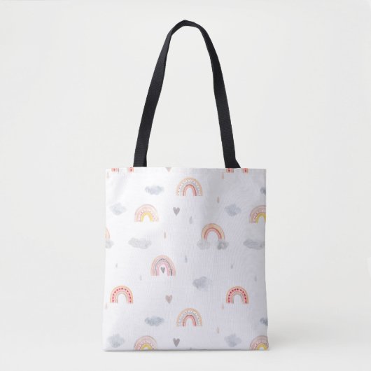 Cute Boho Rainbow en Clouds Tote Bag (Voorkant)