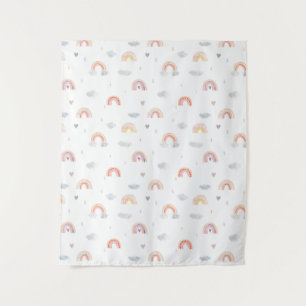Cute Boho Rainbow en Clouds Wandkleed