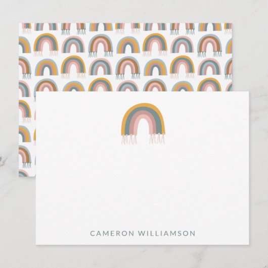 Cute Boho Rainbow Gepersonaliseerde Baby en Kinder Notitiekaartje (Voorkant / Achterkant)