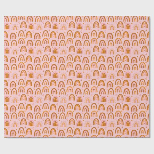 Cute Boho Rainbow Hearts Pattern in Pink Oranje Cadeaupapier (Vlak)