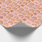 Cute Boho Rainbow Hearts Pattern in Pink Oranje Cadeaupapier (Hoek)