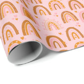 Cute Boho Rainbow Hearts Pattern in Pink Oranje Cadeaupapier (Rol Hoek)