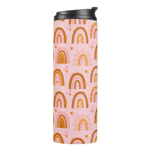 Cute Boho Rainbow Hearts Pattern in Pink Oranje Thermosbeker (Gedraaid links)