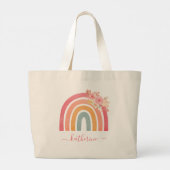 Cute Boho Rainbow met Waterverf Florals Grote Tote Bag (Achterkant)