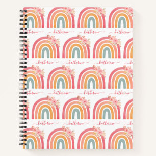 Cute Boho Rainbow met Waterverf Roze Florals Notitieboek