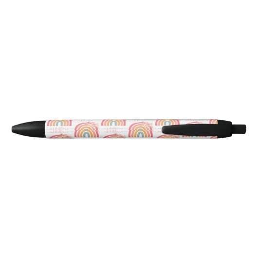 Cute Boho Rainbow met Waterverf Roze Florals Zwarte Inkt Pen (Achterkant)