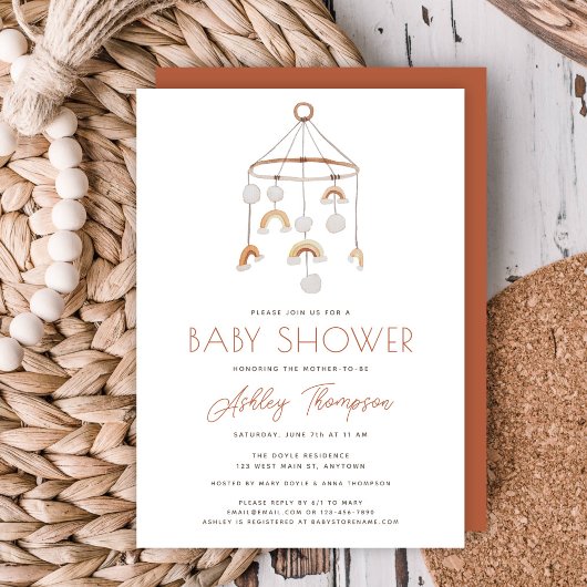 Cute Boho Rainbow Mobile Baby shower Invitation Kaart