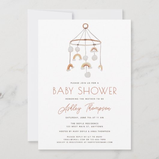 Cute Boho Rainbow Mobile Baby shower Invitation Kaart (Voorkant)