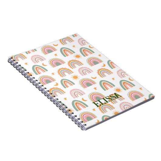 Cute Boho Rainbow Pattern Name Personalized Notitieboek (Rechterzijde)