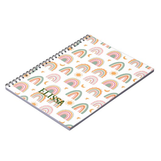 Cute Boho Rainbow Pattern Name Personalized Notitieboek (Linkerzijde)