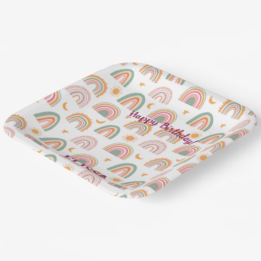 Cute Boho Rainbow Pattern Name Personalized Papieren Bordje (Gebogen)