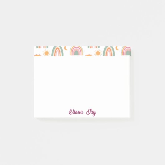 Cute Boho Rainbow Pattern Name Personalized Post-it® Notes (Voorkant)