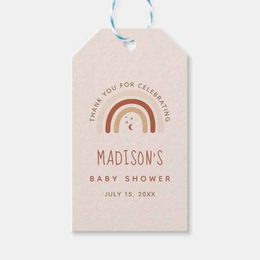 Cute Boho Rainbow Terracotta Baby shower Moon Star Cadeaulabel (Voorkant)